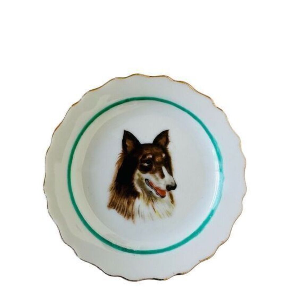 Miniature‎ Porcelain Collectible Plate Hang COLLIE DOG Japan Vintage See Photos